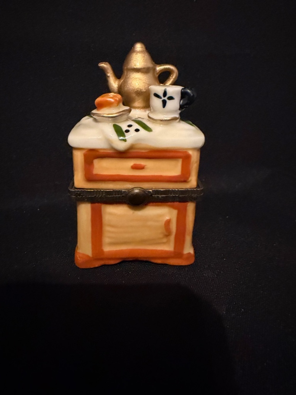 Vintage Handcrafted  Silvestri "Cabinet Tea Set" Hinged Trinket Box